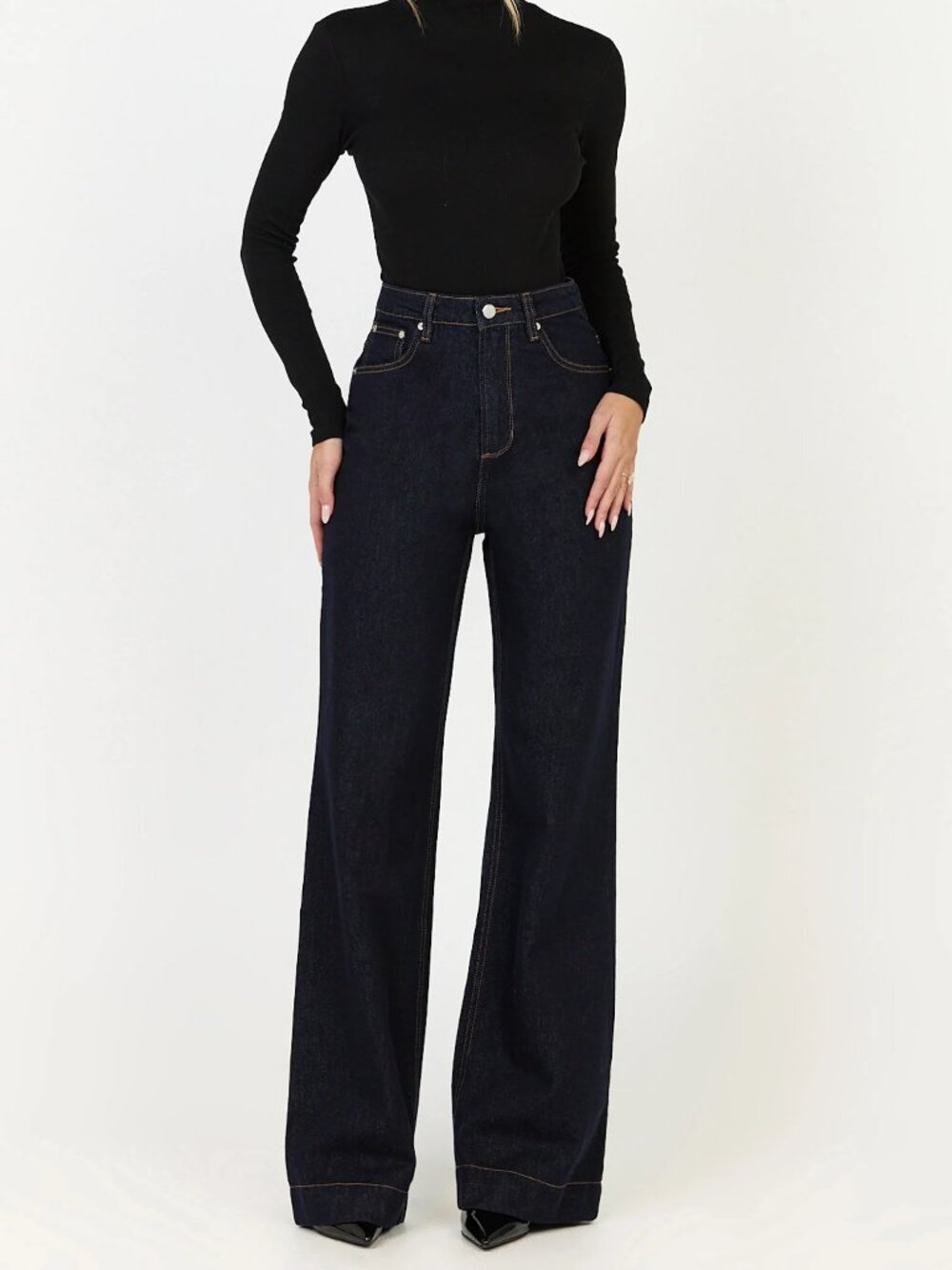 Showpo Emman Raw Denim Tobacco Stitch High-Waisted Wide-Leg Jeans Size 2 NWT
